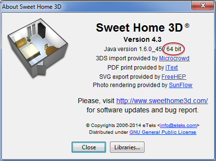 Sweet Home 3D 4.3 about dialog