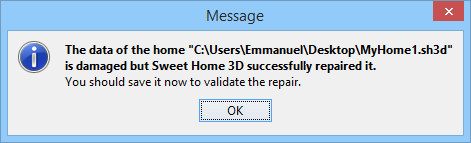 Sweet Home 3D 4.4.  repaired home message