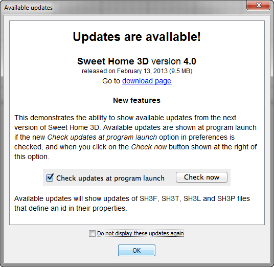 Sweet Home 3D 4.0. available updates
